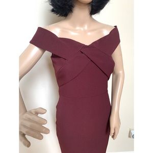 River Island Burgundy Off The Shoulder Pencil Dress,  NWT, XS